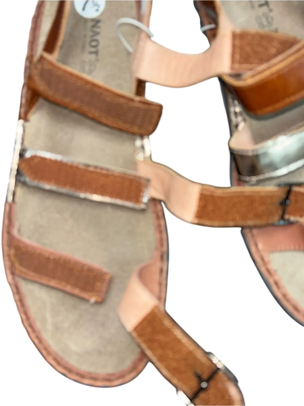 Naot Lamego Metallic Mocha Rose Gold Leather Adjustable Strap Sandals NWOT Sz 38
